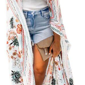 Women's Summer Long Flowy Kimono Cardigans Boho Chiffon Beach Cover Up Tops